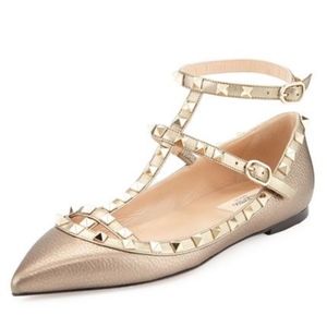 Valentino Rockstud Caged Leather Ballerina Flat
